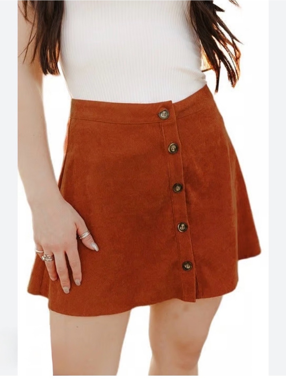 SHEIN CURVE OXL Faux Suede Mini Skirt Circle A Line Button Down Fall Pumpkin